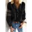 Black Lace Crochet Button-up Long Sleeve Shirt